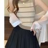 Women's Contrast Knit Striped Off-Shoulder Camisole: Trendy French Slim-Fit Sleeveless Summer Top
