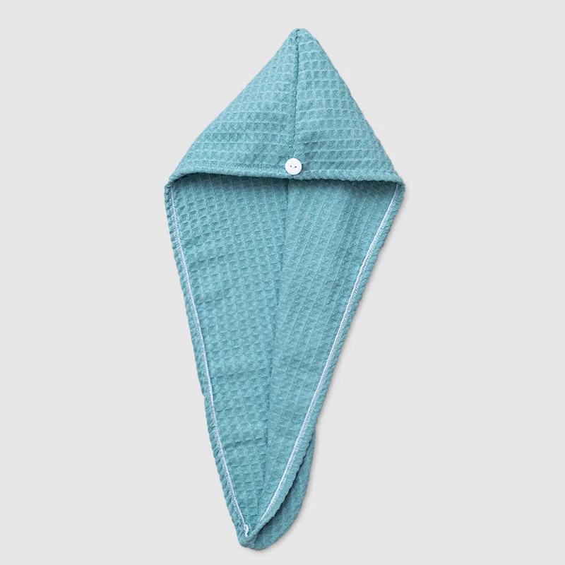 Microfiber Hair Wrap Waffle Hair Drying Towel Absorbent Dry Hair Turban with Button Twist Hair Towels Cap Quick Anti Frizz Hair