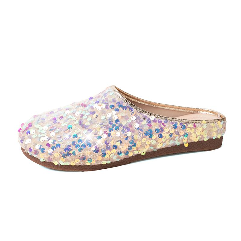 

Модные полушлепанцы с пайетками на носке, женская верхняя одежда 2025, осень, французский стиль с юбкой, плоские, ленивые, больших размеров шлепанцы 43 фиолетовый