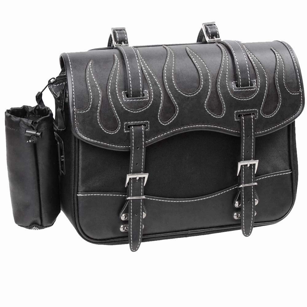 Alforje de Nylon DEGNER com Garrafa PVC e Suporte, Fogo, (Couro Sintético) Nylon, 29x37x12cm, Preto, NB-1F