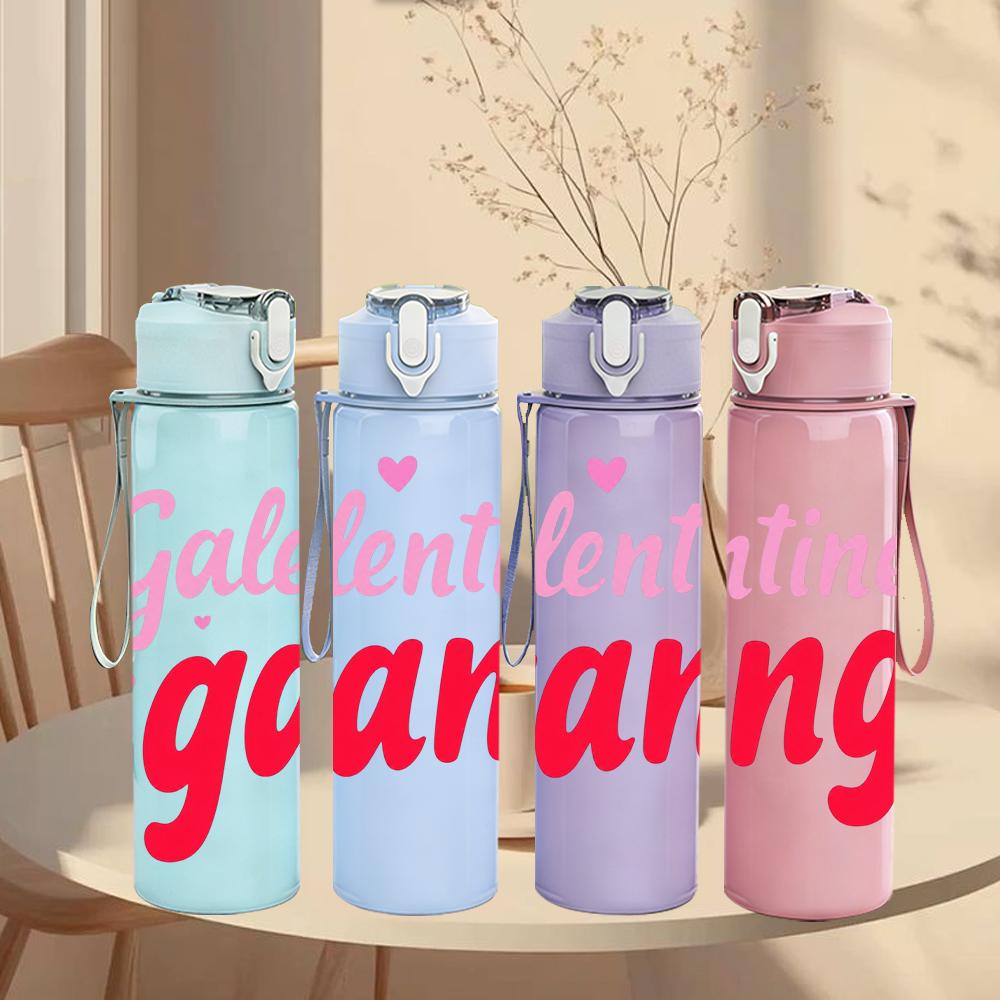 1PC Galentine's Gang Pink Text 750ml Color Plastic Sports Water Bottle Leakproof Flip Straw Lid Suitable for Sports Office Home Use