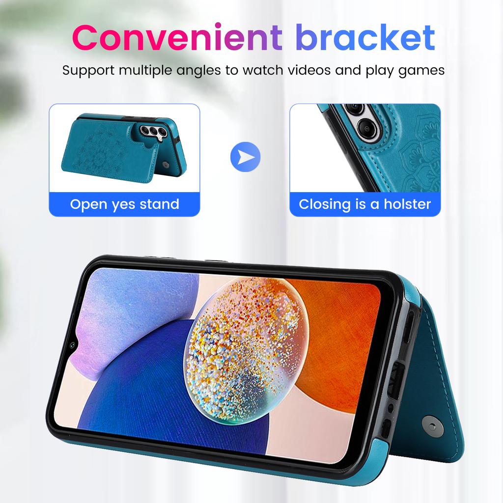 Pro Samsung Galaxy A14 5G/4G Kožené+TPU pouzdro Stojánek Vytištěná květina Mandala Skořápka telefonu