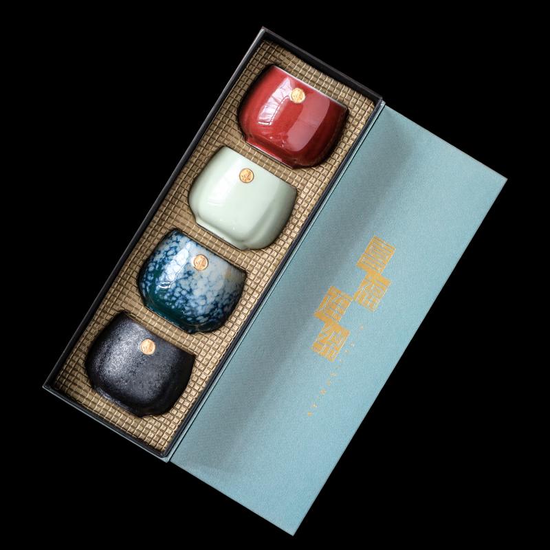 Double Happiness Ceramic Kung Fu Teacup Set Set of 4