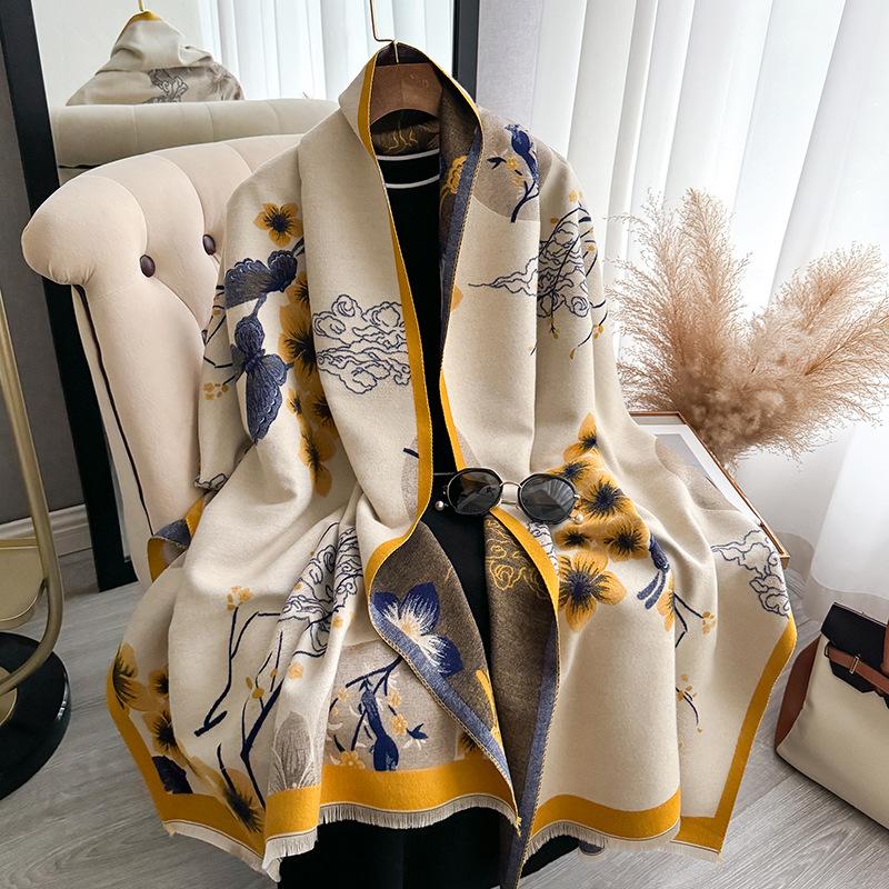 Winter Printed Warm Scarf Women'S High-End Temperament Shawl Dual-Purpose Scarf
