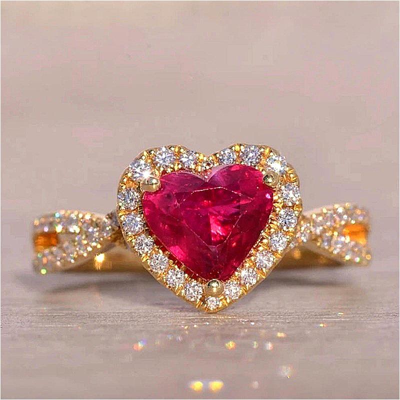 Women's Romantic Love Heart Shaped Red Synthetic Zirconia Ring Fashion Sparkling Wedding Engagement Festival Jewelry Accessories