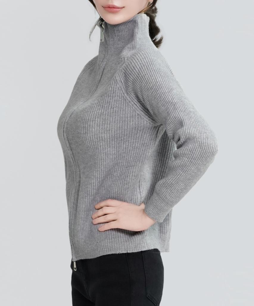 Keulleiseu Mono Zip-Up Knit Sweater_Gray