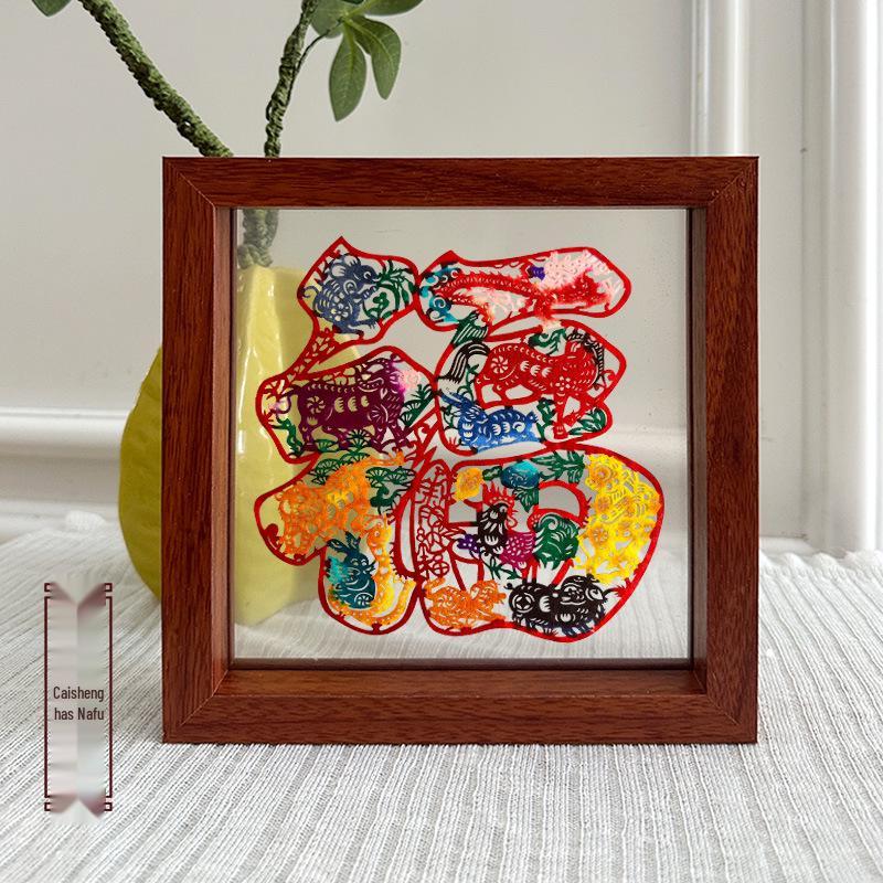 Xianci Double-Sided Transparent Frame: A4 Paper-Cut Calligraphy Fu Character Display Stand