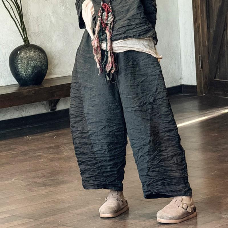 Johnature Damen Vintage Patchwork Farbe Weite Beinhose Elastische Taille Hose Sommer Lässige Wadenlange Hose