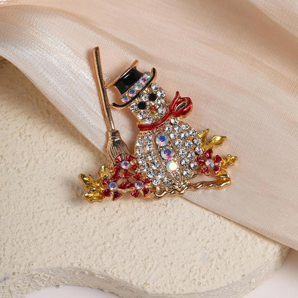 Trendy Christmas Rhinestone Brooch Set: Snowman, Angel & Witch Corsage Pins