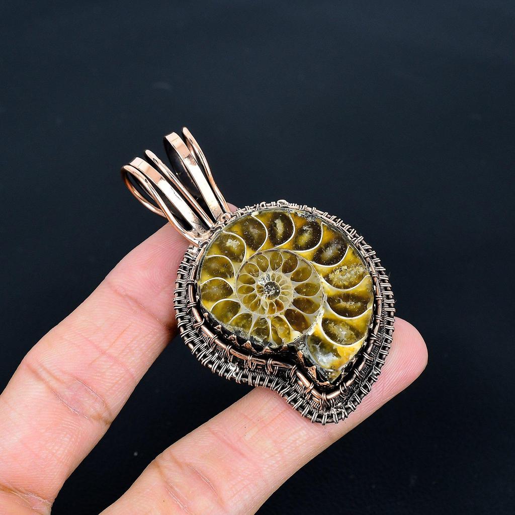 Ammonite Fossil Pendant, Gemstone 999 Copper Wire Wrapped Jewelry Pendant, Handmade Jewelry Birthstone Pendant