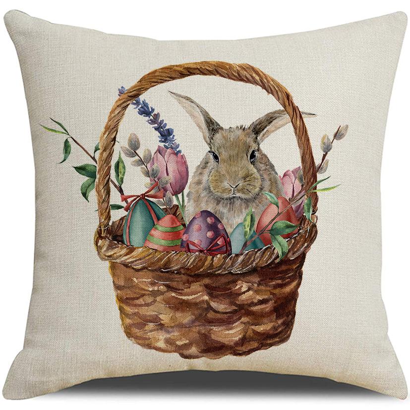 New Easter Flower Basket Bunny Pillow Case Spring Wreath Decorative Pillow Sofa Cushion Cover Combination