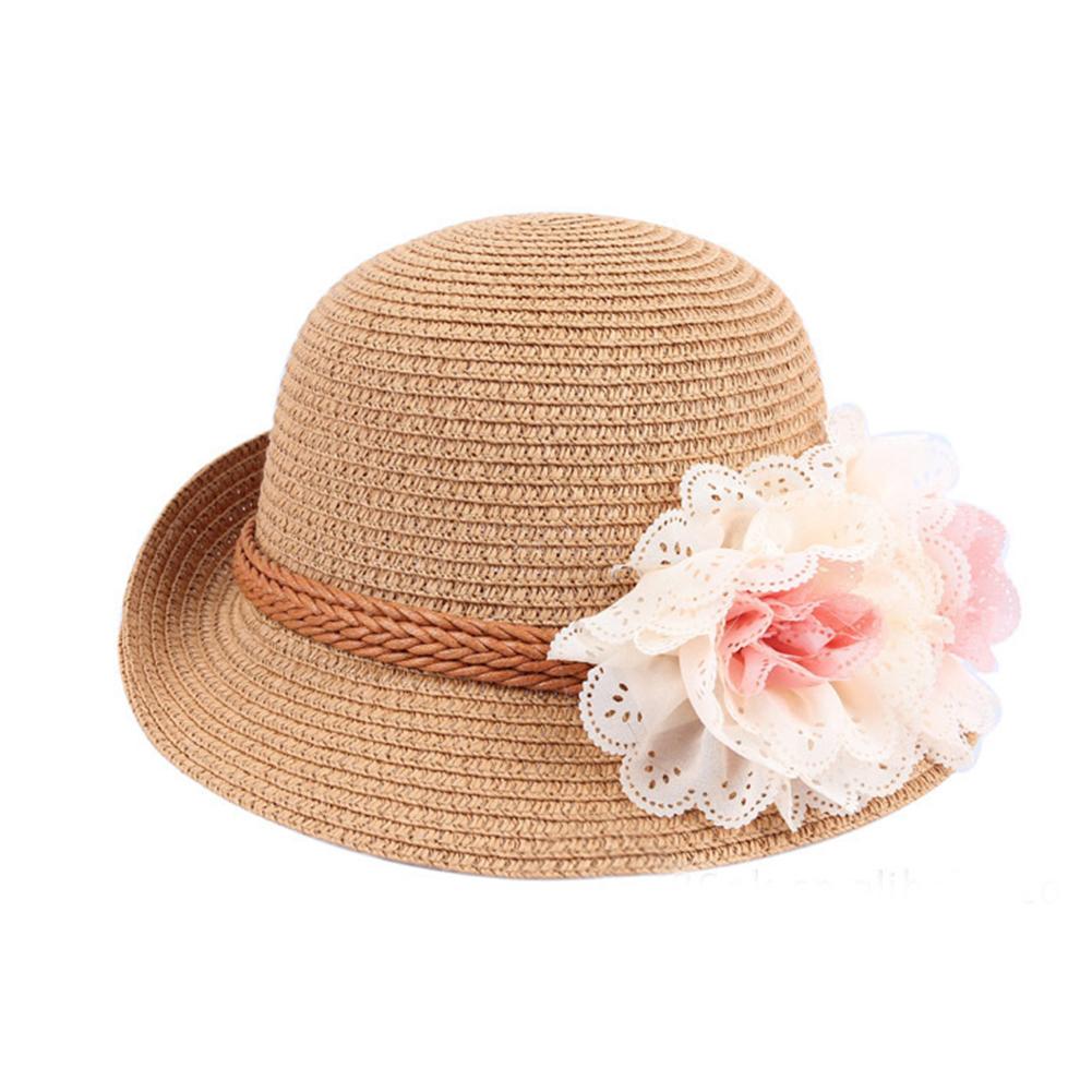 Kids Girls Cute Fashion Flower Large Brim Sunscreen Beach Sun Straw Hat