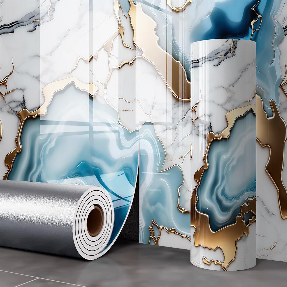 Waterproof Marble Tile-Look Wall Stickers for Living Room/Bathroom Renovation