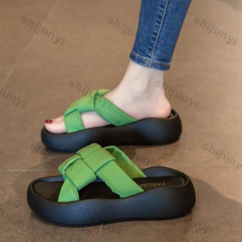 Mode Damen Ein-Wort-Slipper Sommer Neu Outdoor Atmungsaktiv Bequem Weiche Sohle Strandsandalen Mode Höhenerhöhung Freizeitschuhe