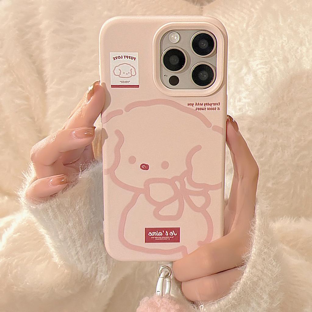 Pink Line Dog Suitable for Iphone17 Mobile Phone Case Apple 15 Girl 13 Plush Rope 16pro Max