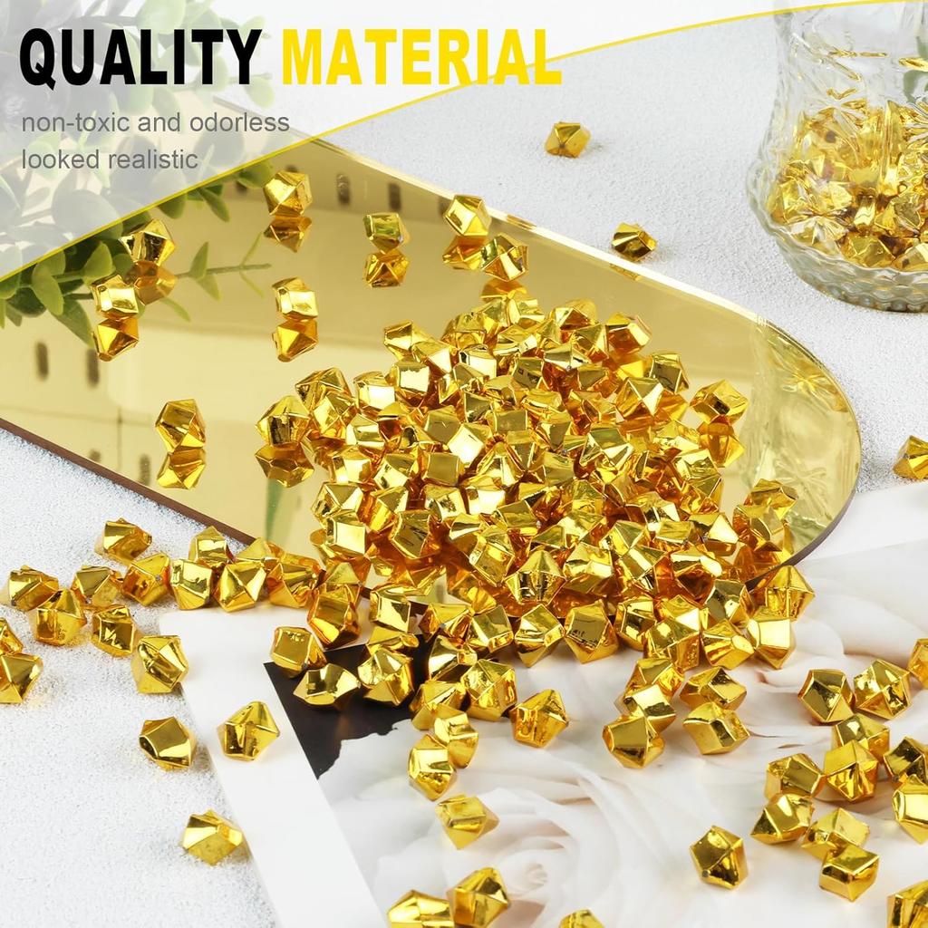 DomeStar 550PCS Gold Vase Fillers, Acrylic Fake Crushed Ice Fake Rocks Gold Nuggets Gems Plastic Diamonds for Vase Fillers Centerpiece Table Scatter