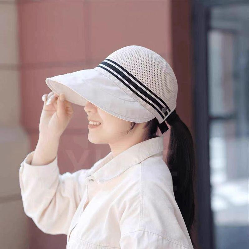 

New Arrival Women s Hat Wide Brim Mesh Breathable Korean Style Bucket Hat Sun Protection Sun Shade Face Cover Mask Peaked Cap Light panel (creamy-white)
