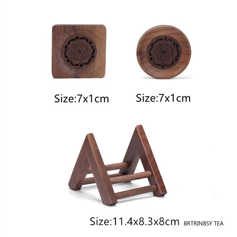 1 Set Chinese Walnut Wood Tea Tray Storage Rack Household Carved Coaster Insulation Teapot Teacup Mat Teaware Accessories