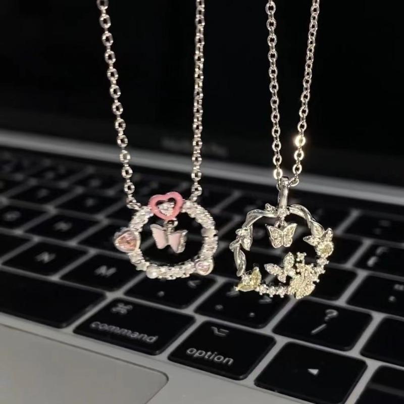 Double Butterfly Ring of Thorns Necklace Couple Set Light Luxury Niche Design Advanced