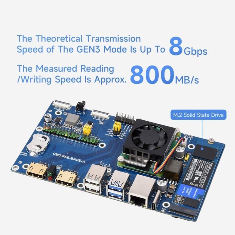 Compute Module 5 Expansion Board Supports M.2 NVMe Solid Disk and Type C Power Supply Enhances Performances