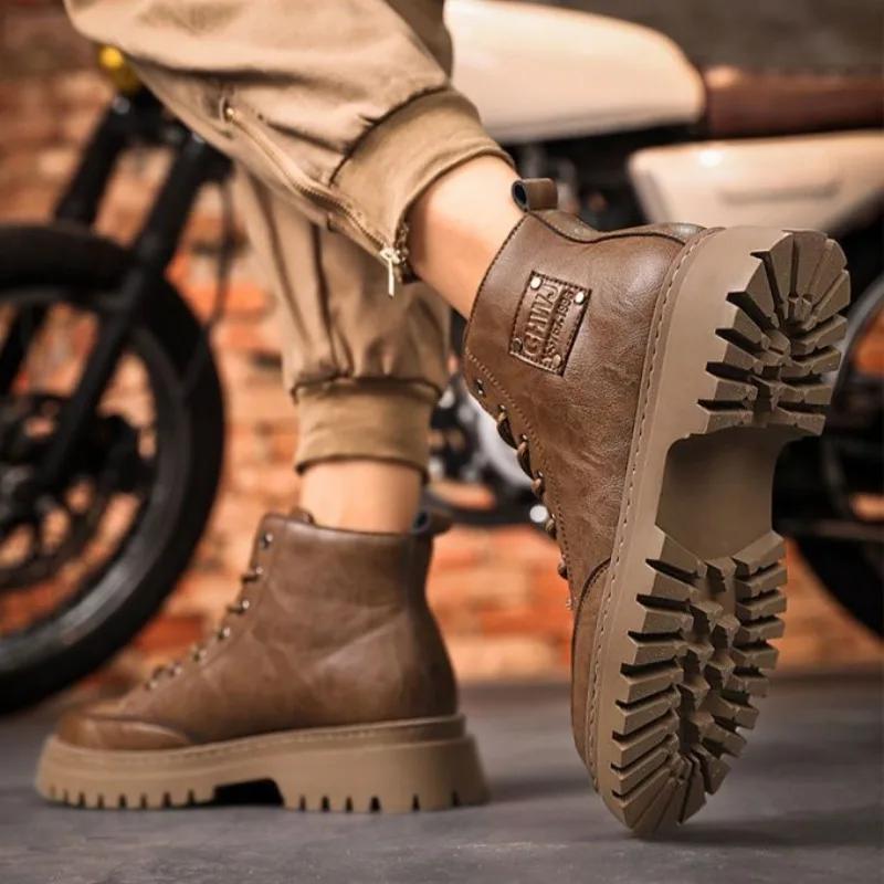 Autumn Winter Men's Ankle Boots Luxury Brand Comfortable Soft-sole Works Boots Britain Style Leather Shoes Hot Sale Botas Hombre