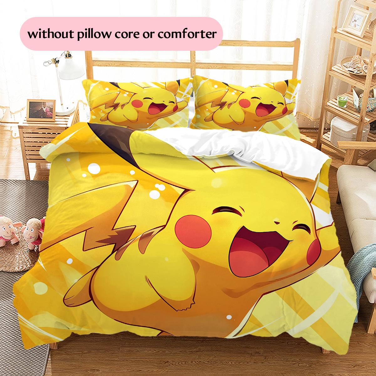 

Cartoon Pikachu Pattern Bedding Home Decoration Birthday Gift (1 * duvet cover + 2 * pillowcase, without core) 135x200cm