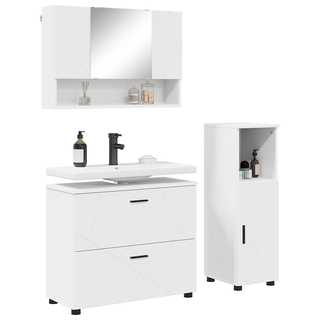Bathroom Furniture Set with Shelf 3 Pcs White Plywood and Metal