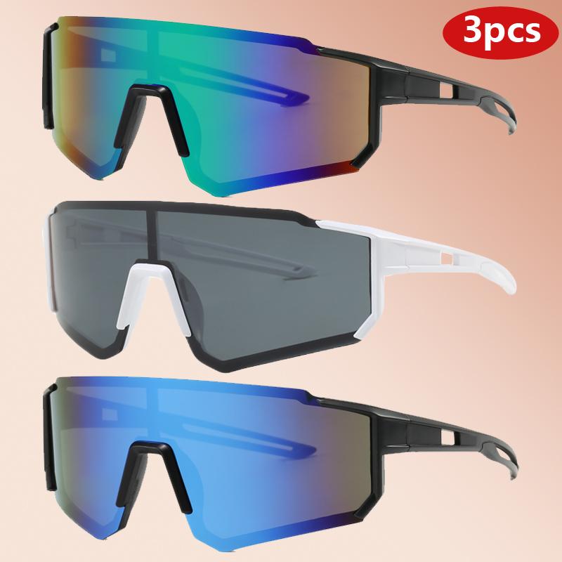 3pcs Fashion Large Frame Sunglasses Unisex Outdoor Sport Goggles Simple Style Integrated Sun Glasses