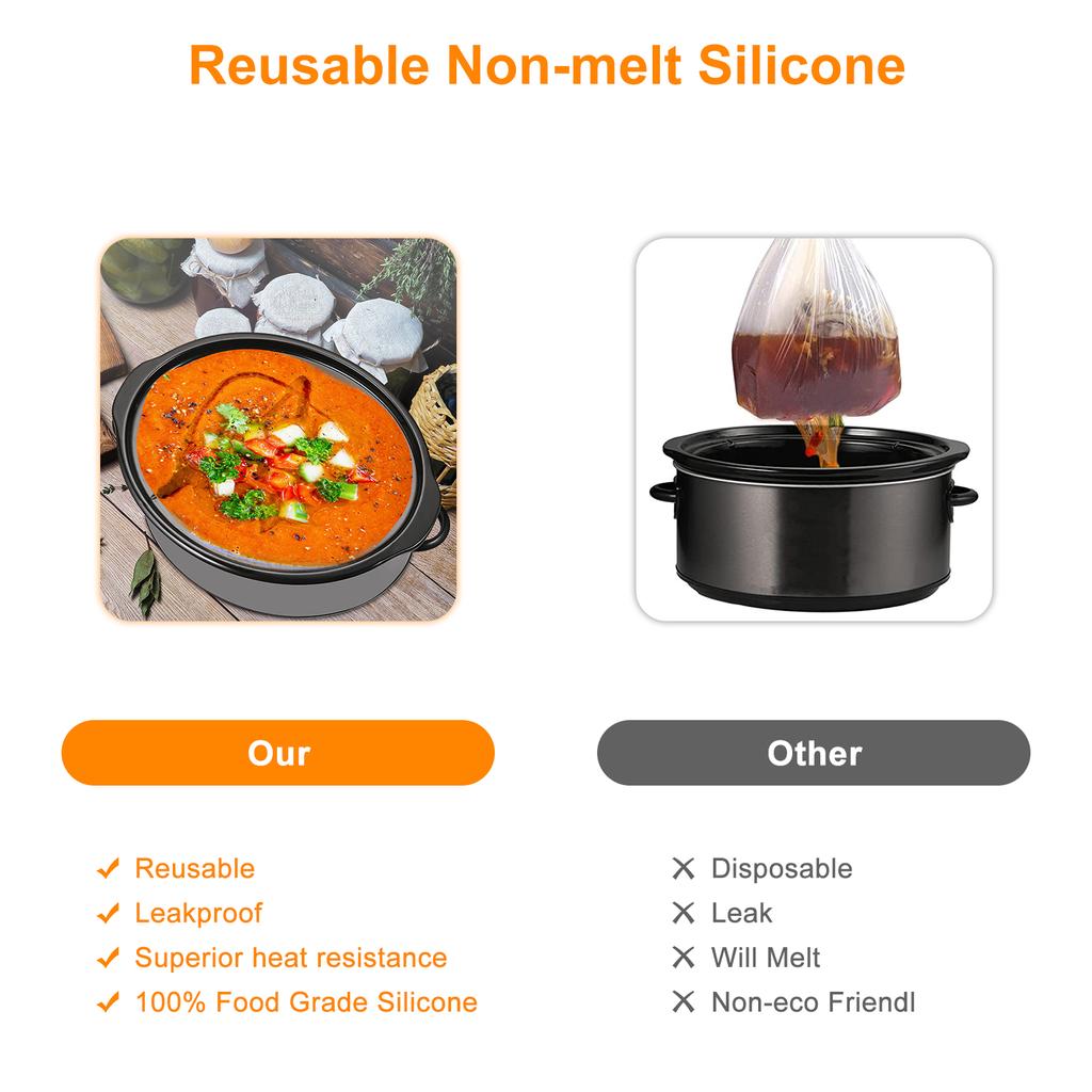 2PCS Silicone Slow Cooker Liners Fit 6-7 Quarts Oval Pot Leakproof Slow Cooker Divider Liner Heat Resistant Slow Cooking Liner