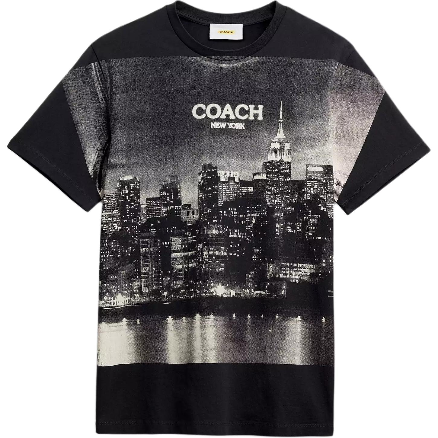 Coach Round Neck Postcard Pattern Short Sleeve T-Shirt Men T-Shirts CEG93-BLK M