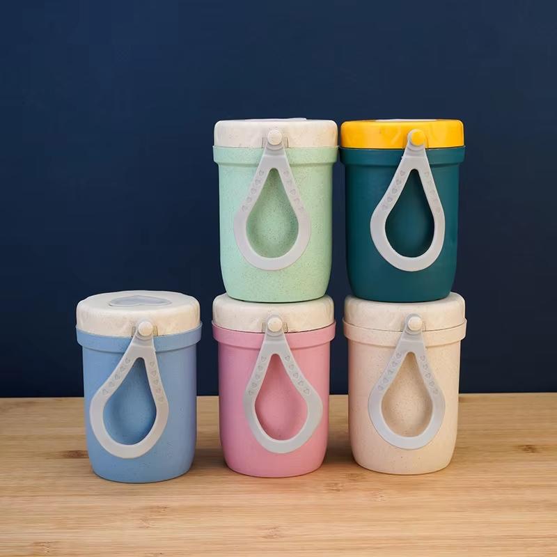 Wheat Straw Soup Cup Heart Shaped Lid with Handle Portable Breakfast Cup for Student Office Home Use BPA Free