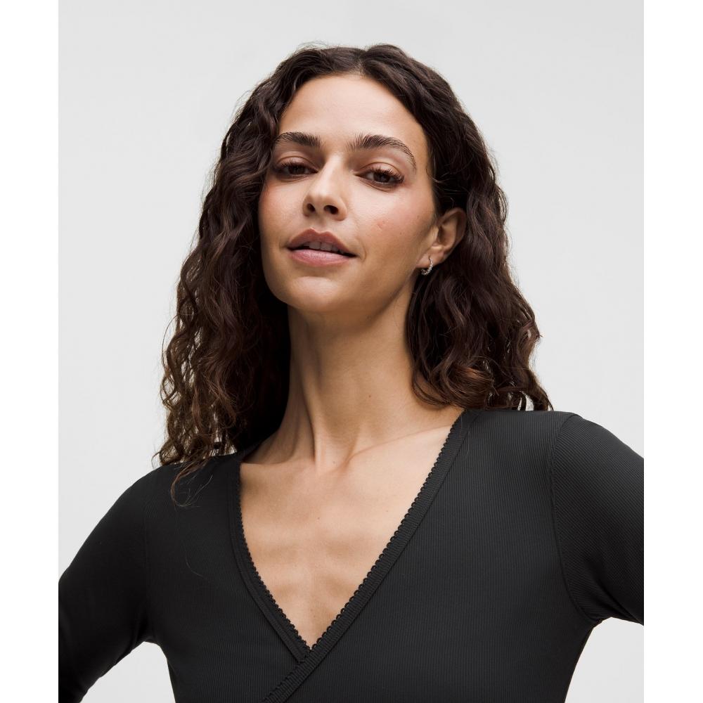 Lululemon Nulu Ribbed Wrap Front Long Sleeve Shirt  Heart Black