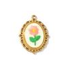 2 Pcs Oval Flower Leaf Embroidered Charms Multicolor 304 Stainless Steel Charms 18K Gold Plated Pendants For DIY Necklace Making