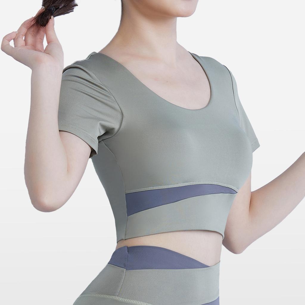 New yoga clothes women's with chest pads Pilates sports short-sleeved quick-drying t-shirt running training fitness clothes
