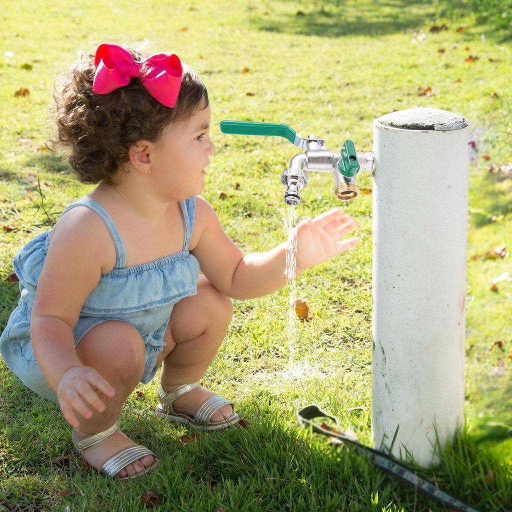 Upgrades Double Outlet Garden Tap Set Stainless Steel Valves Hose Fitting Double Spout Metal Garden Faucet for Outdoor
