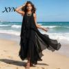 Fat Hiding Loose Dress Women's Flowy Chiffon Dress, Sleeveless Crew Neck Asymmetrical Hem Plus Size Women Long Summer Layered Cocktail Wedding