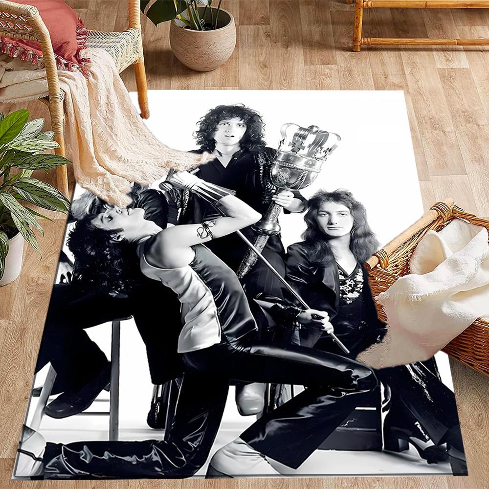 Queen Rock Band In Black Leather Themed Anti-Slip Rugs - Polyester Home Decor, Suitable for Bedrooms, Living Rooms, Doorways, Studios, and Decorations