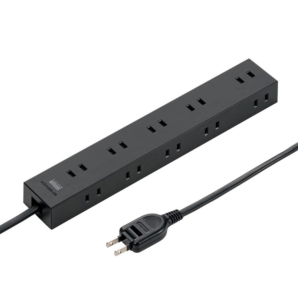 Sanwa Supply Power Strip with 10 Multiple Strong Neodymium Dust Swivel Black Outlets, 2-prong (1m), Outlets, Magnets, Shutters, Plug, TAP-2210-1BK