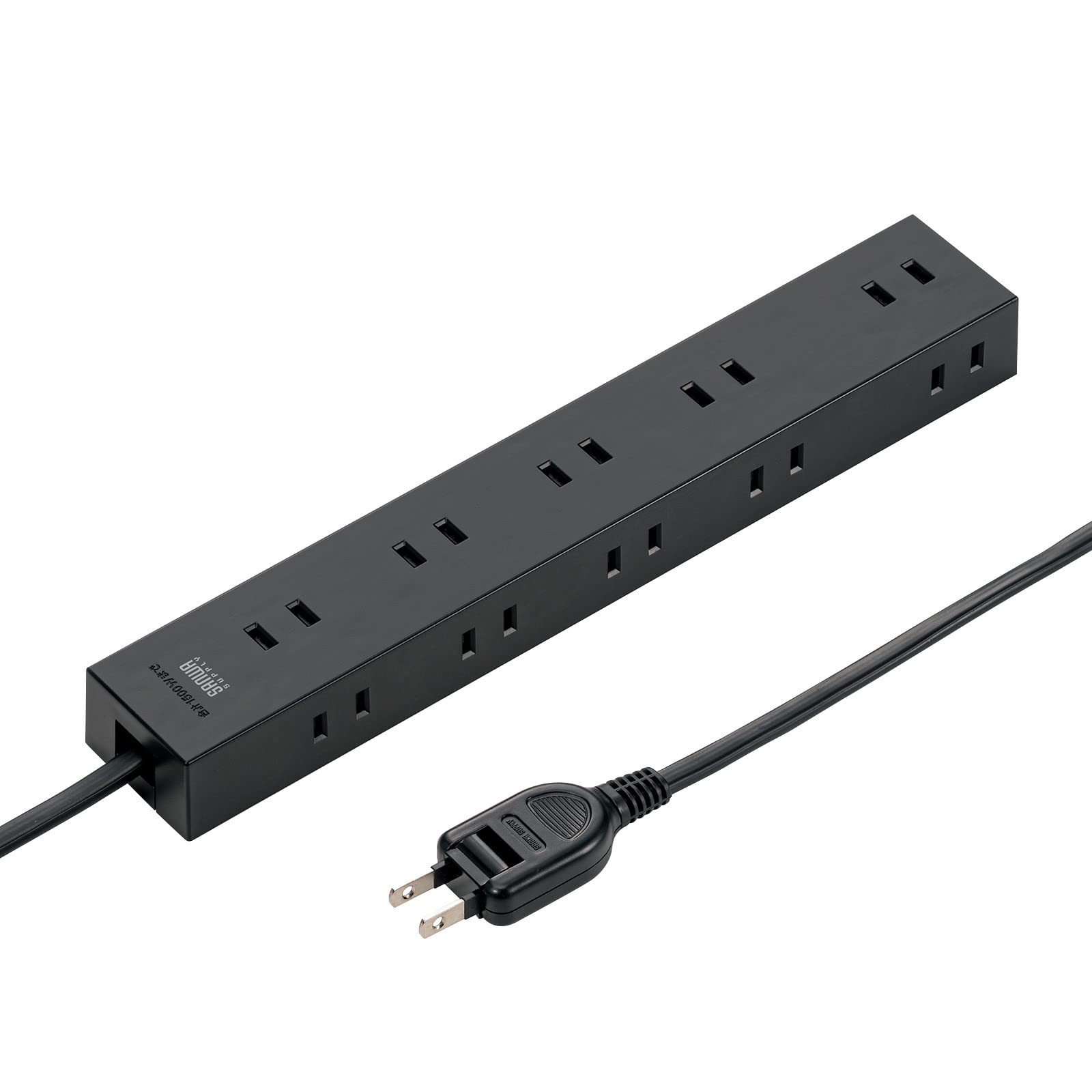 

Sanwa Supply Power Strip, 10 Outlets, 2P (5m), Layout for Multiple Inserts, Powerful Neodymium Magnets, Dust Shutter, Swing Plug, Black, TAP-2210-5BK