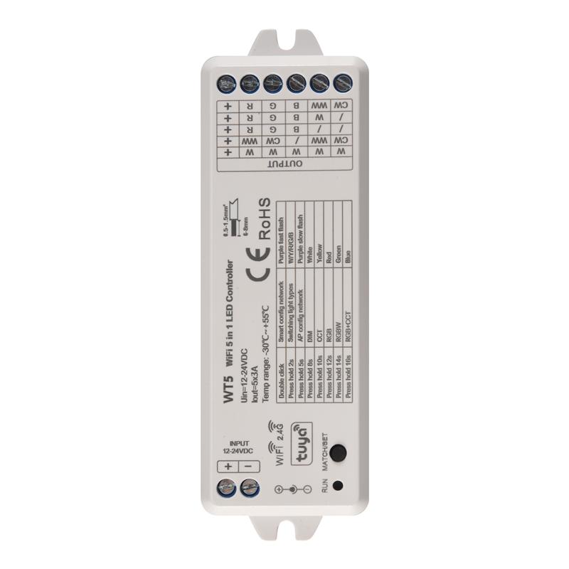 AD23-Tuya LED-Controller 5 in 1 Dimmer CCT RGB RGBW RGBWW RGBWW RGBCCT Streifen Smart Life Wifi 2.4G RF Fernbedienung 12-24V WT5
