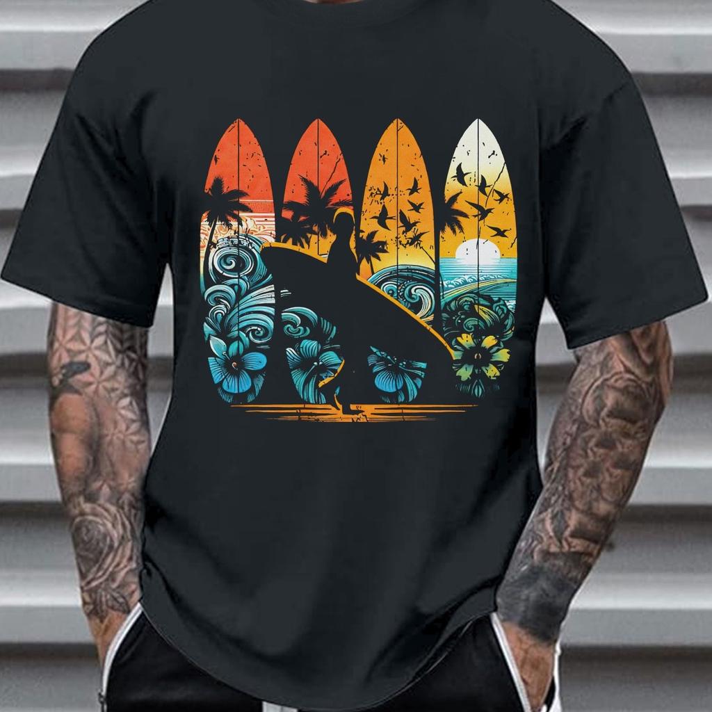 Womens Short Sleeve Tshirt Features A Retro Hawaiian Surf Design for Comfortable Breathable Fit Everyday Women Clothing