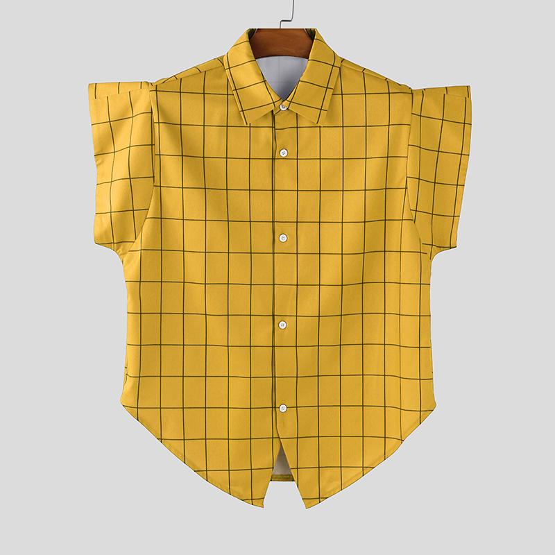 

INCERUN Men Lapel Neck Batwing Sleeveless Button Down Plaid Casual Tank Tops Shirts 5XL жёлтый