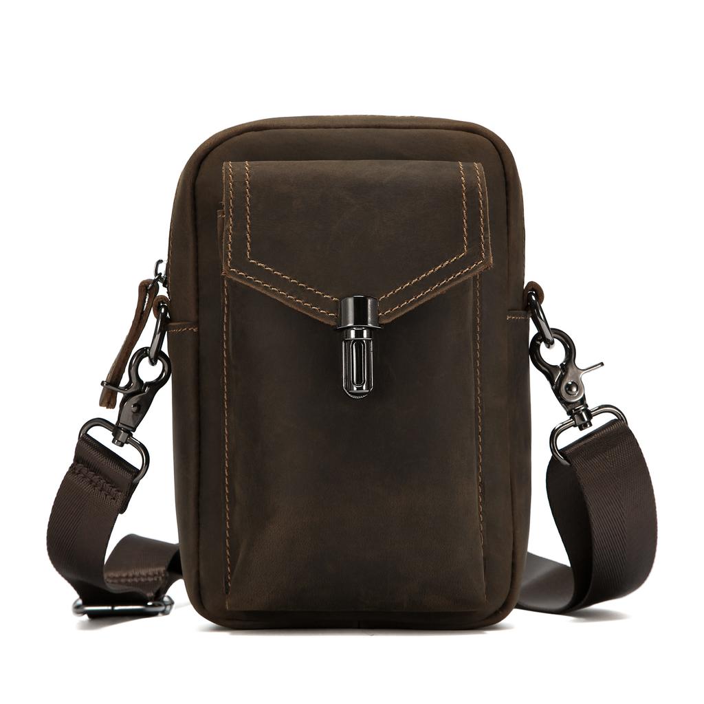Men's Crossbody Bag, Commuter Genuine Leather, Men's Bag, Outdoor Mobile Phone Bag, Sports Waist Bag