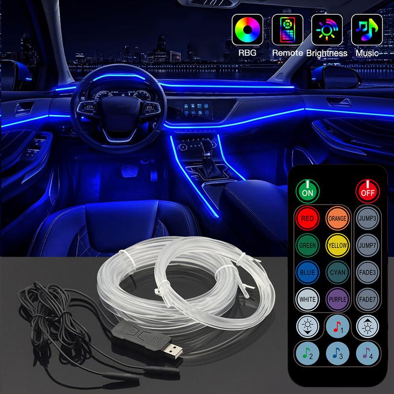 Neon Car LED Interior Ambient Lights 13.12FT Colorful Fiber Optic RGB Strip USB Remote Control Auto Atmosphere Decorative Lamp