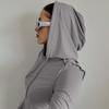 Women's Drawstring Ruffle Irregular Slim Hooded Top