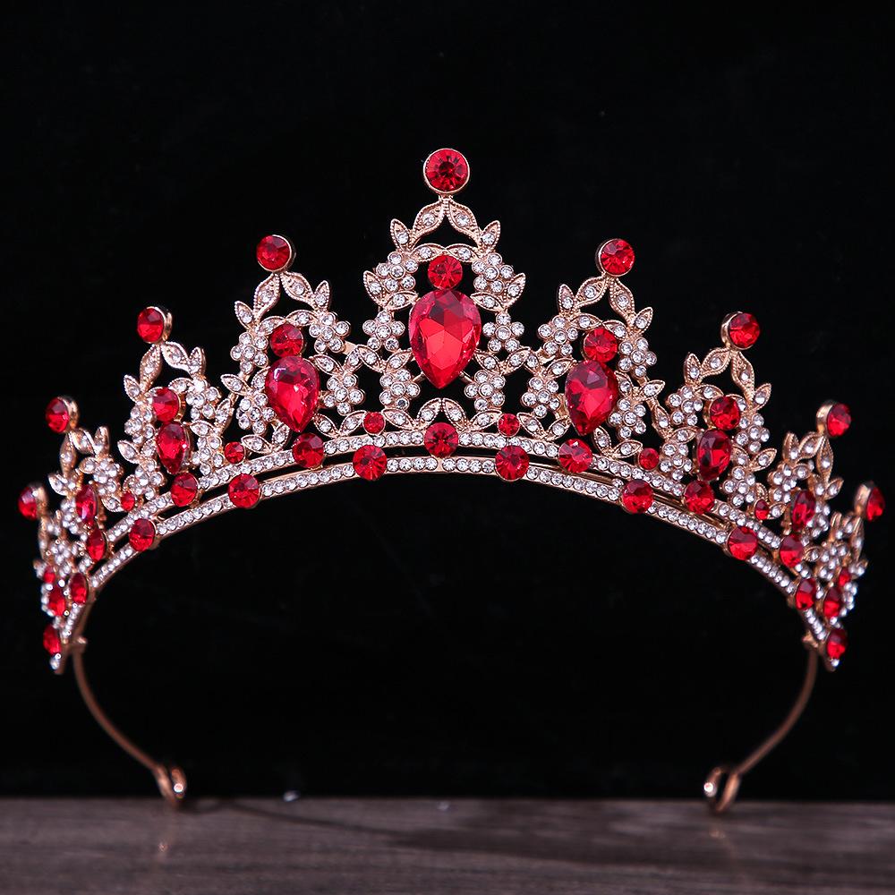 DIEZI Baroque Luxury Girls AB Red Green Blue Crystal Bridal Wedding Tiara Crown Bride Queen Headbands Hair Jewelry Accessories