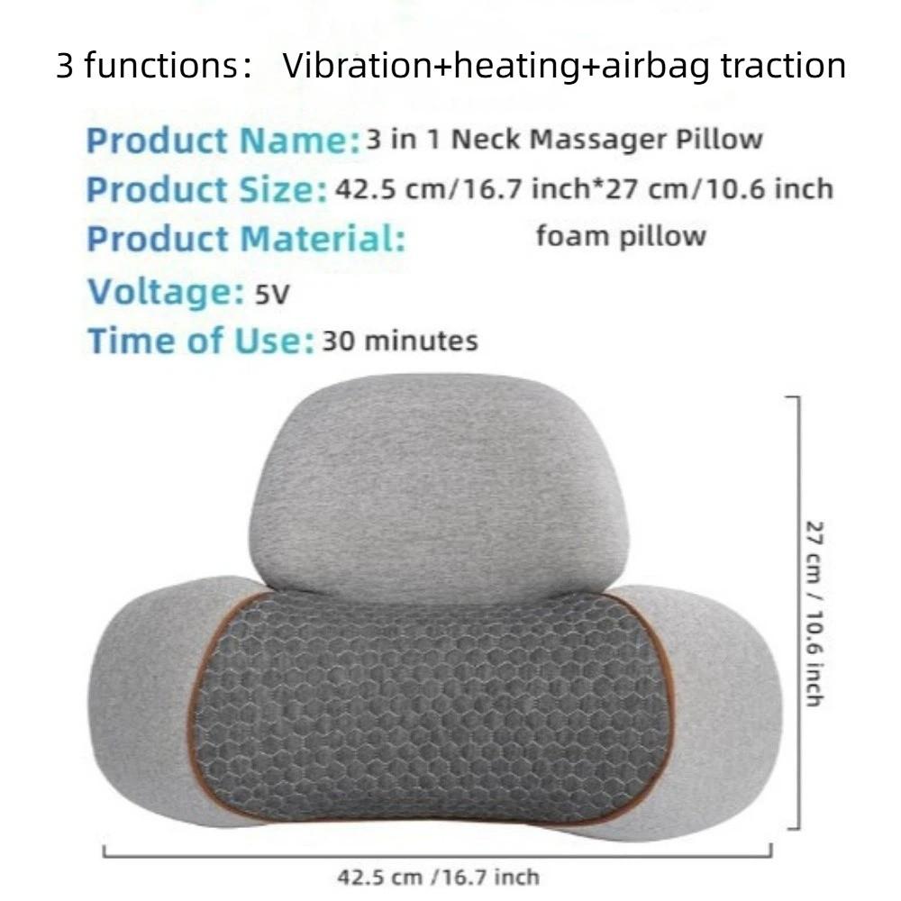 Vibration Massage Neck Massager Pillow Hot Compress Neck Stretch Pillow Office Use