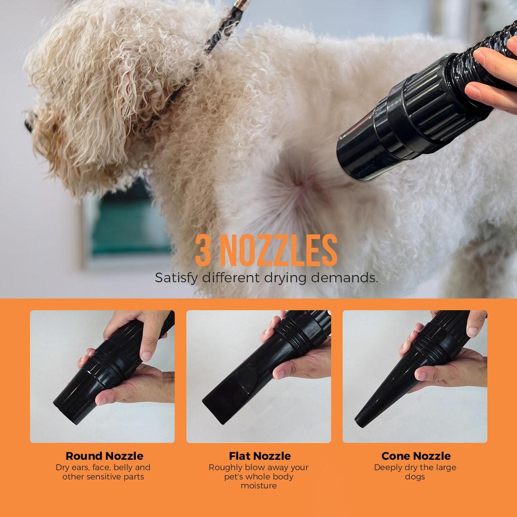 XPOWER B-123 White Commercial Multi-directional Pet Dog Cat Hair Dryer & 3nozzle EU Plug