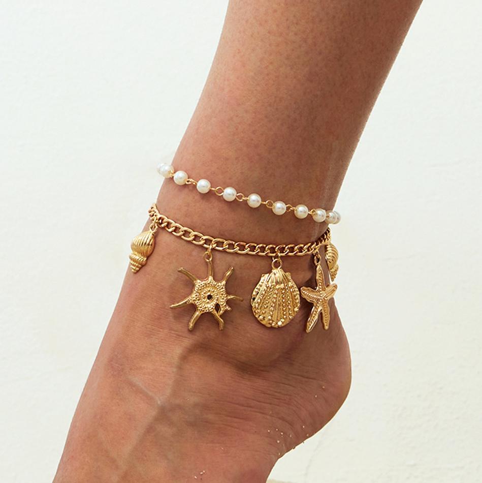 

Y2k Colorful Starfish Conch Tassel Pendent Anklet for Women Summer Beach Party Foot Chains Bohemia Charm Aesthetics Zircon Gift