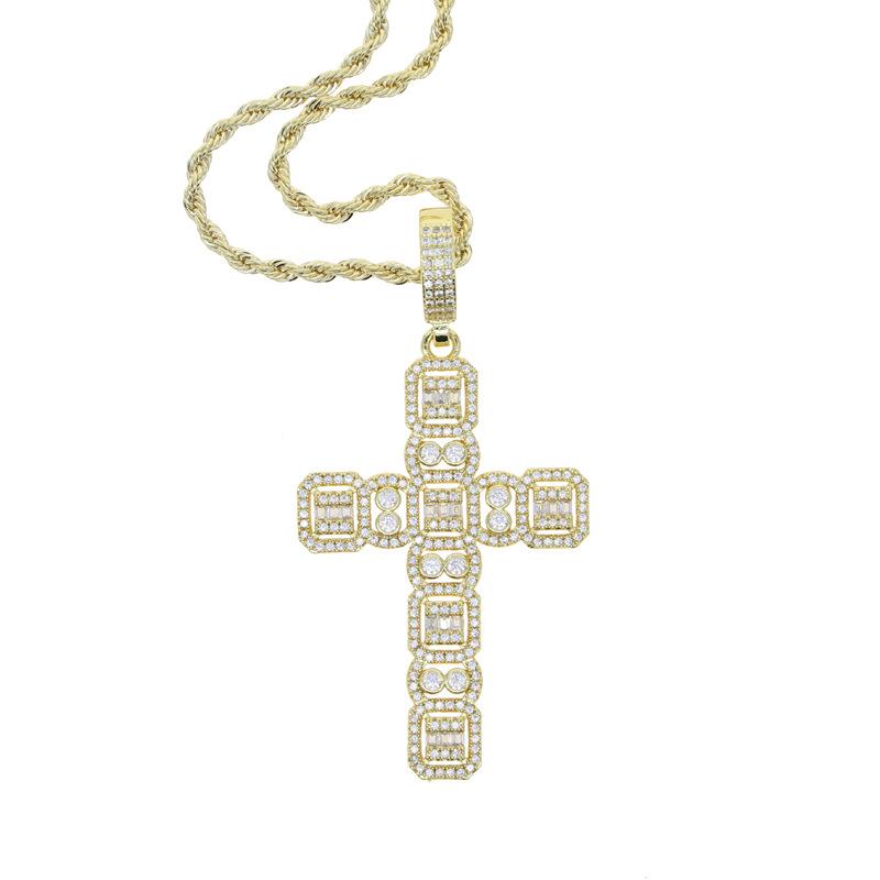 Dropshipping Ready Cross Necklace Zircon Pendant for Men s Streetwear Jewelry золотой